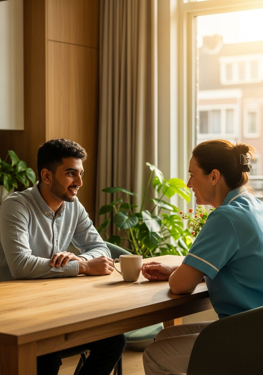 Begeleider in gesprek met cliënt